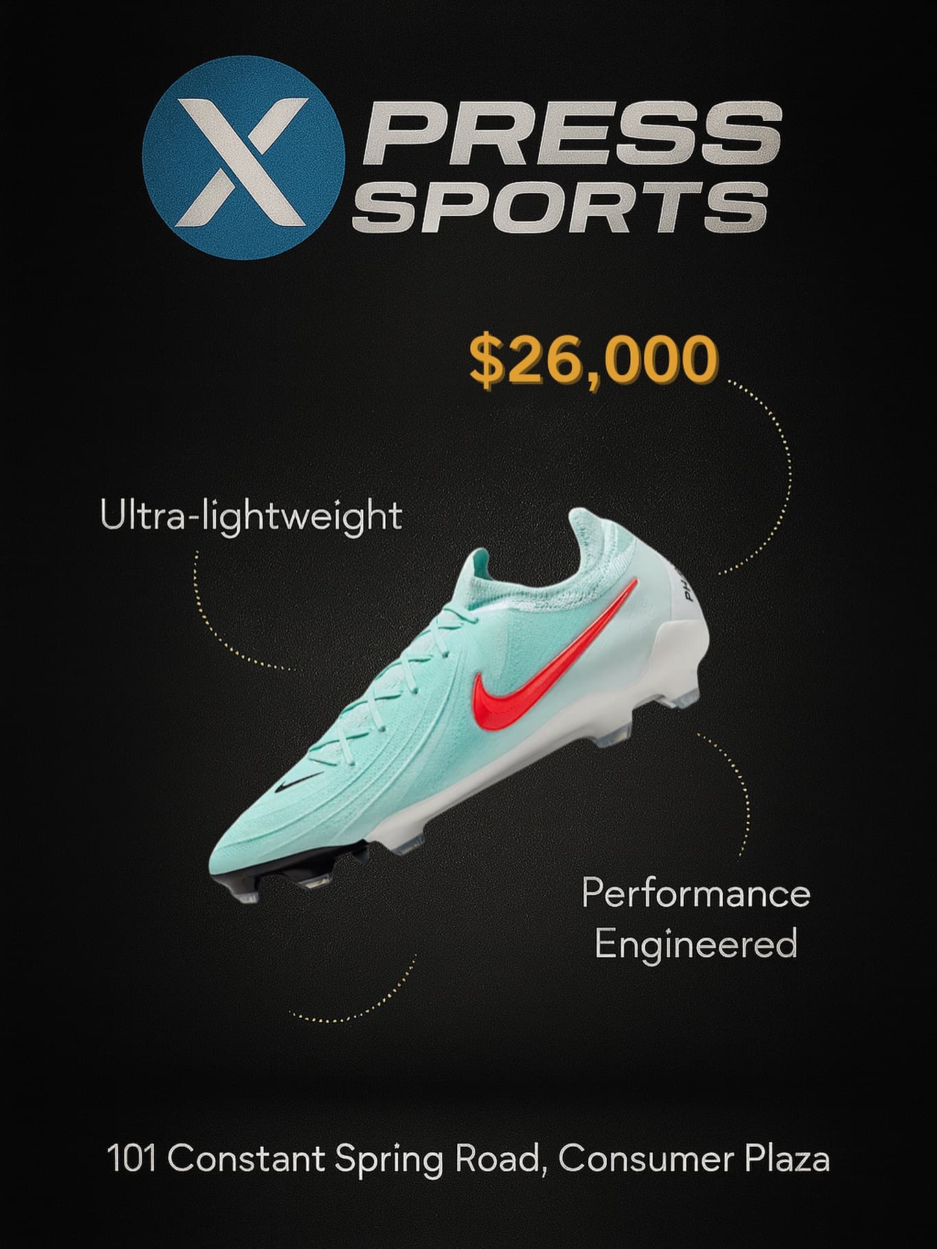 Teal Nike Phantom football boots, priced $26,000 in store at Xpress Sports Kingston